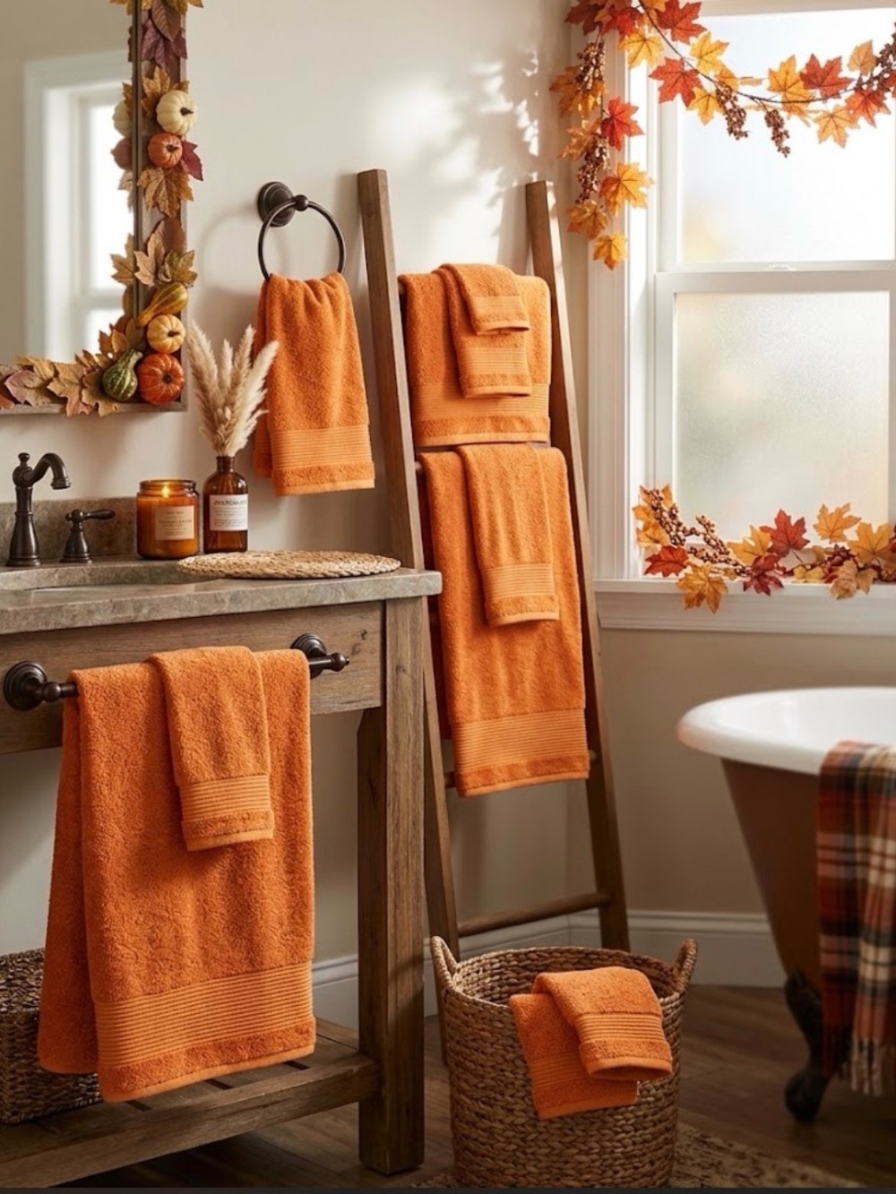Premium Orange Bath Towel Set - Plush Absorbency 8 pieces